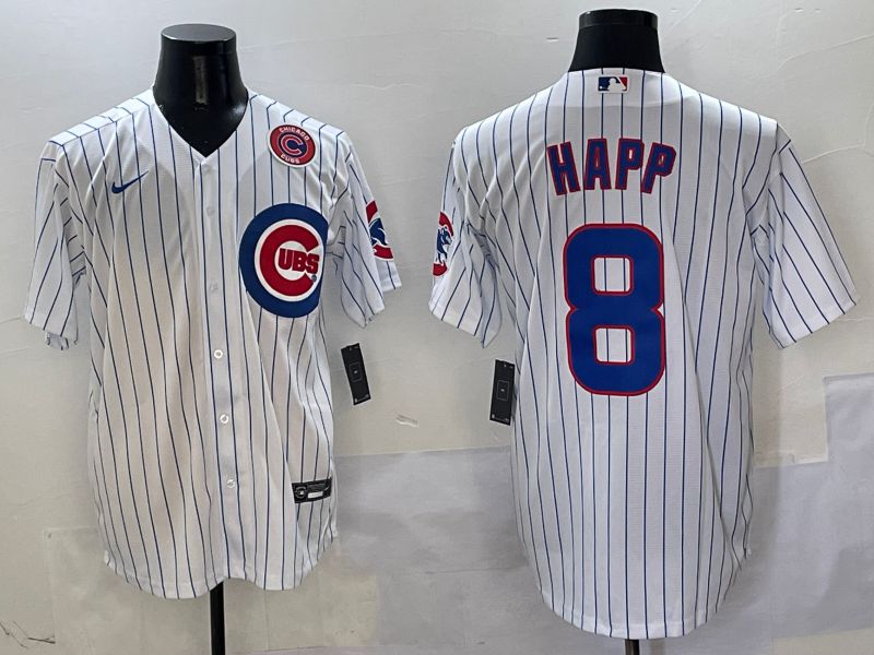 Men Chicago Cubs #8 Happ White Stripe Game Nike 2025 MLB Jersey style 6